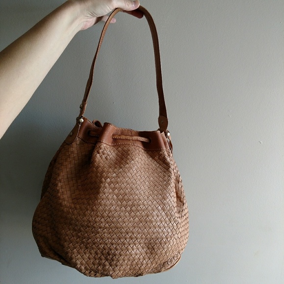 woven leather bucket bag